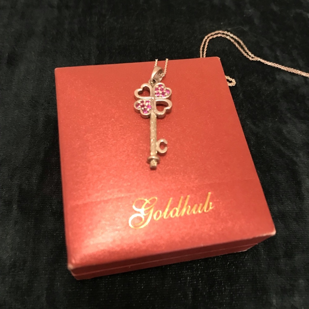 Silver heart key necklace